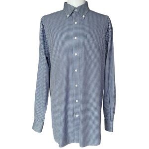 Peter Millar‎ Nanoluxe Easycare Gingham Shirt Mens XL Blue White Button Down